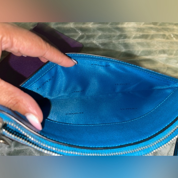 Coach color Block Popup Wristlet Pristine EUC Peacock/Purple no callouts 2 in 1 - Picture 12 of 17